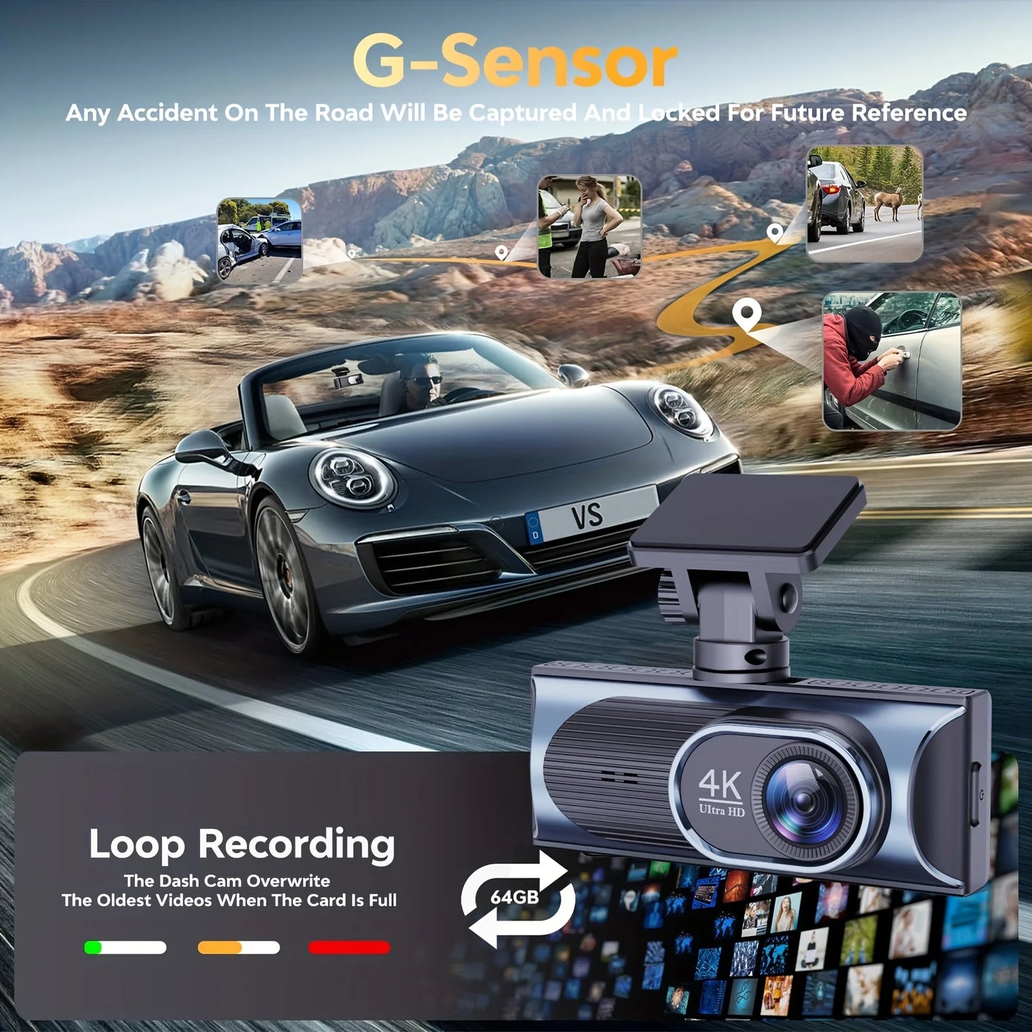 Premium 4K+2.5K Dual Dash Cam with WiFi