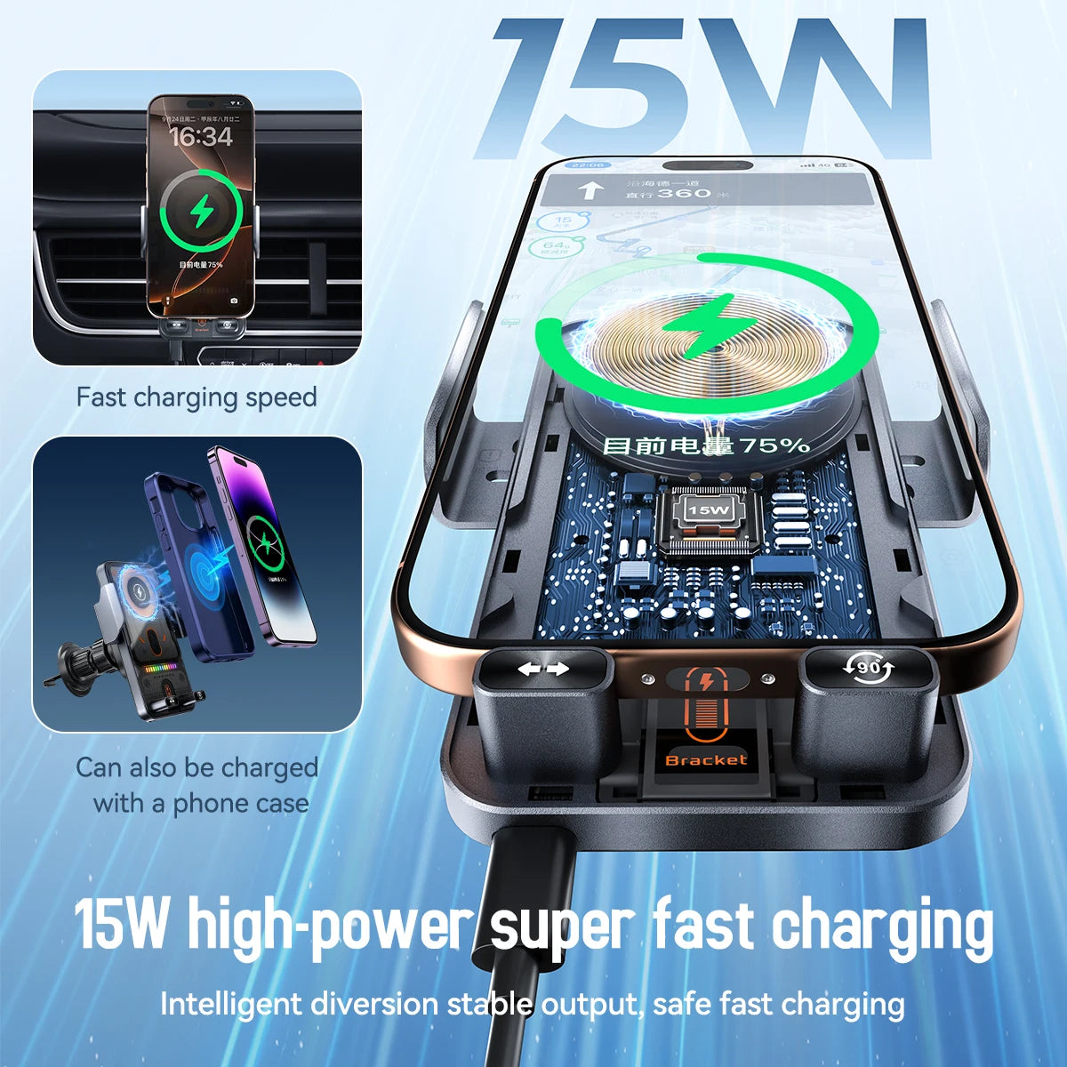 15W Wireless Charging Phone Mount - Premium