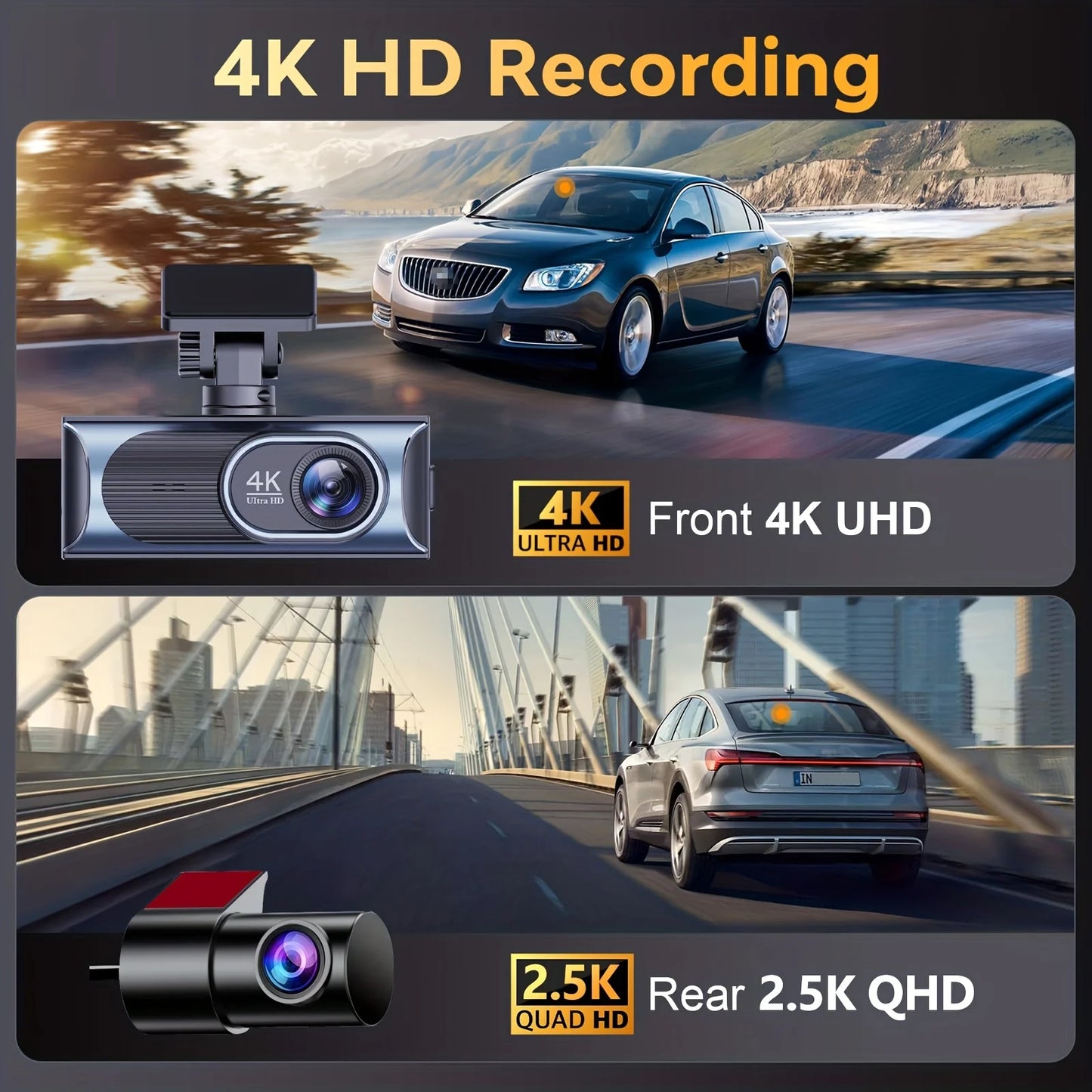 Premium 4K+2.5K Dual Dash Cam with WiFi