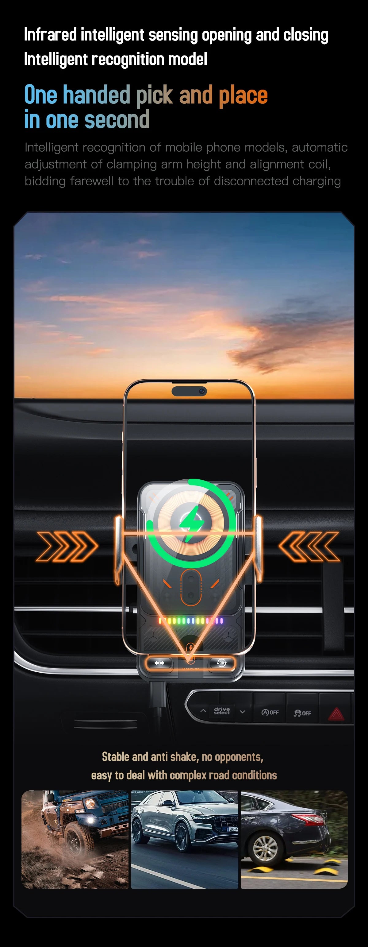 15W Wireless Charging Phone Mount - Premium