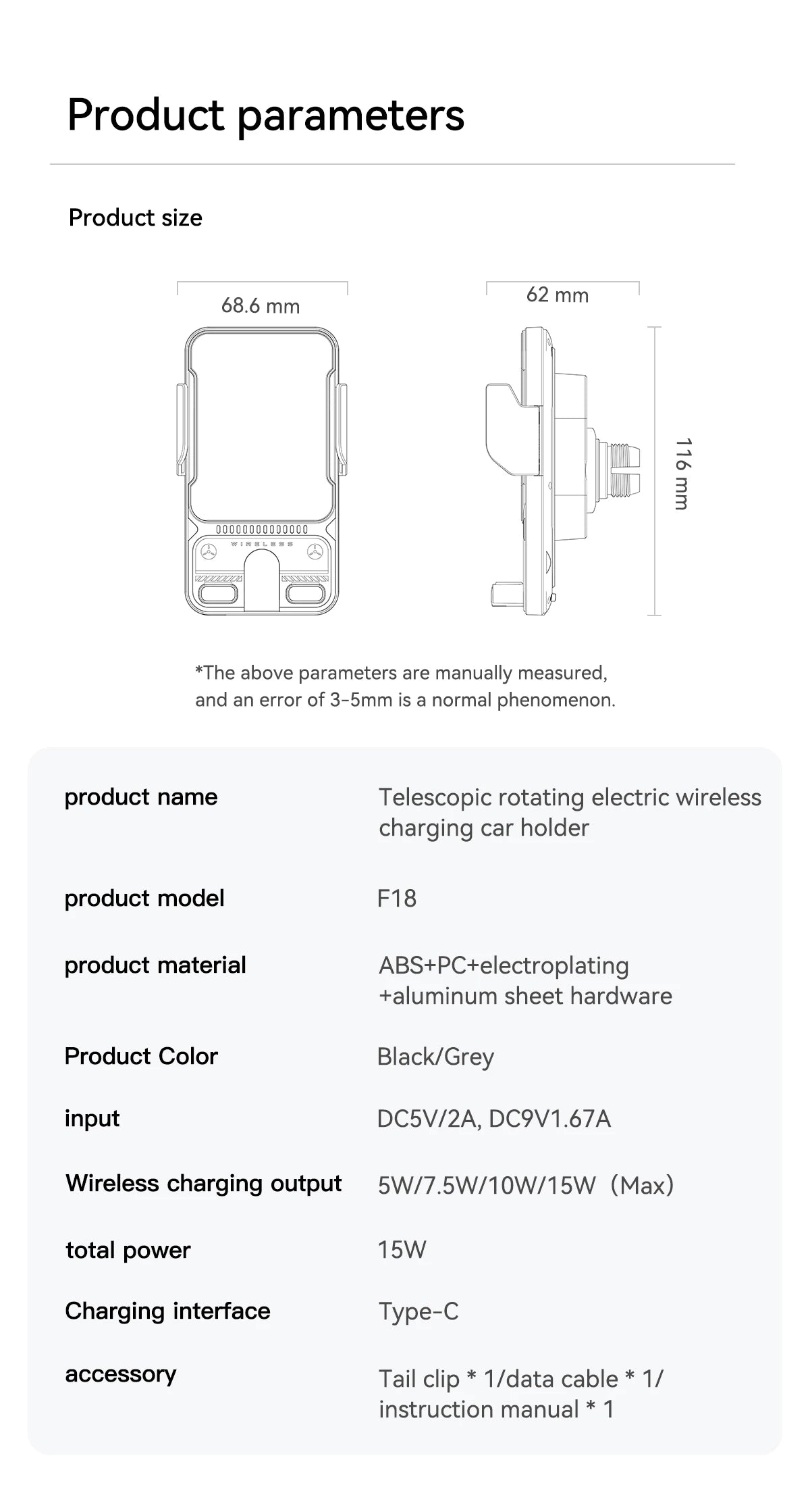 15W Wireless Charging Phone Mount - Premium